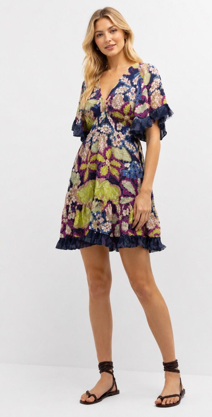 Marie Oliver Octavia Floral Fringe Linen Dress Size 8 $378